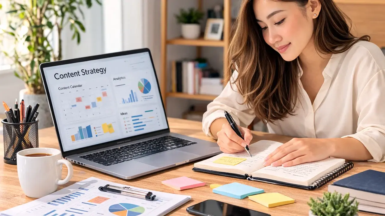 Woman planning content strategy and repurpose content for SEO marketing