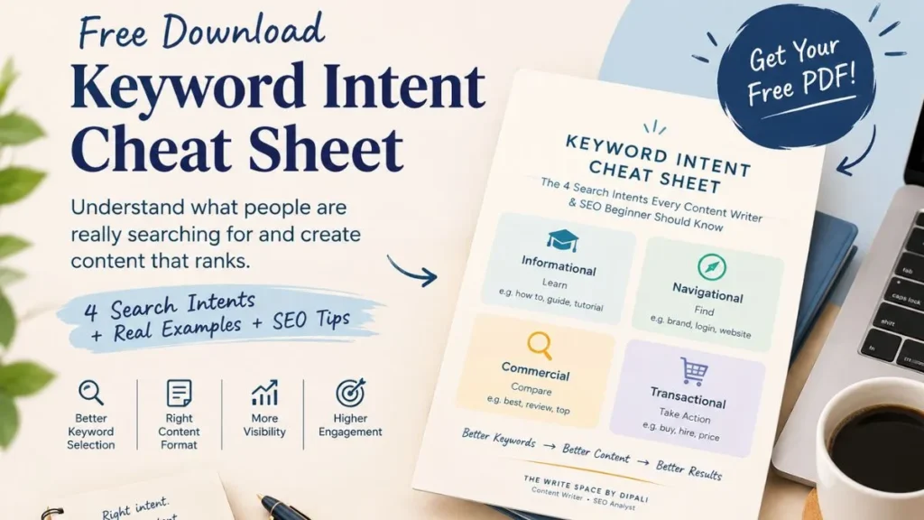 Keyword Intent Cheat Sheet for understanding informational, navigational, commercial, and transactional search intent